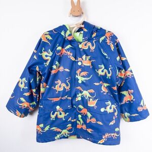 Hatley Raincoat Kids 4 Blue Dragon Print Hooded Terry Lined Jacket